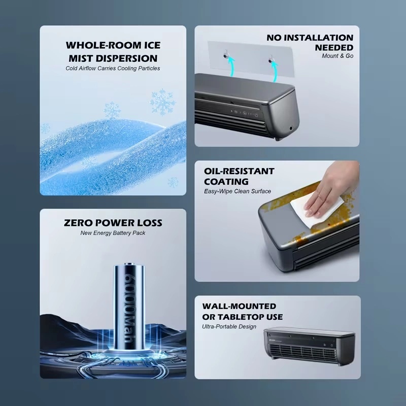 Air Cooling Mist Fan with Ice Mist Cooling, 6000mAh Battery & 3